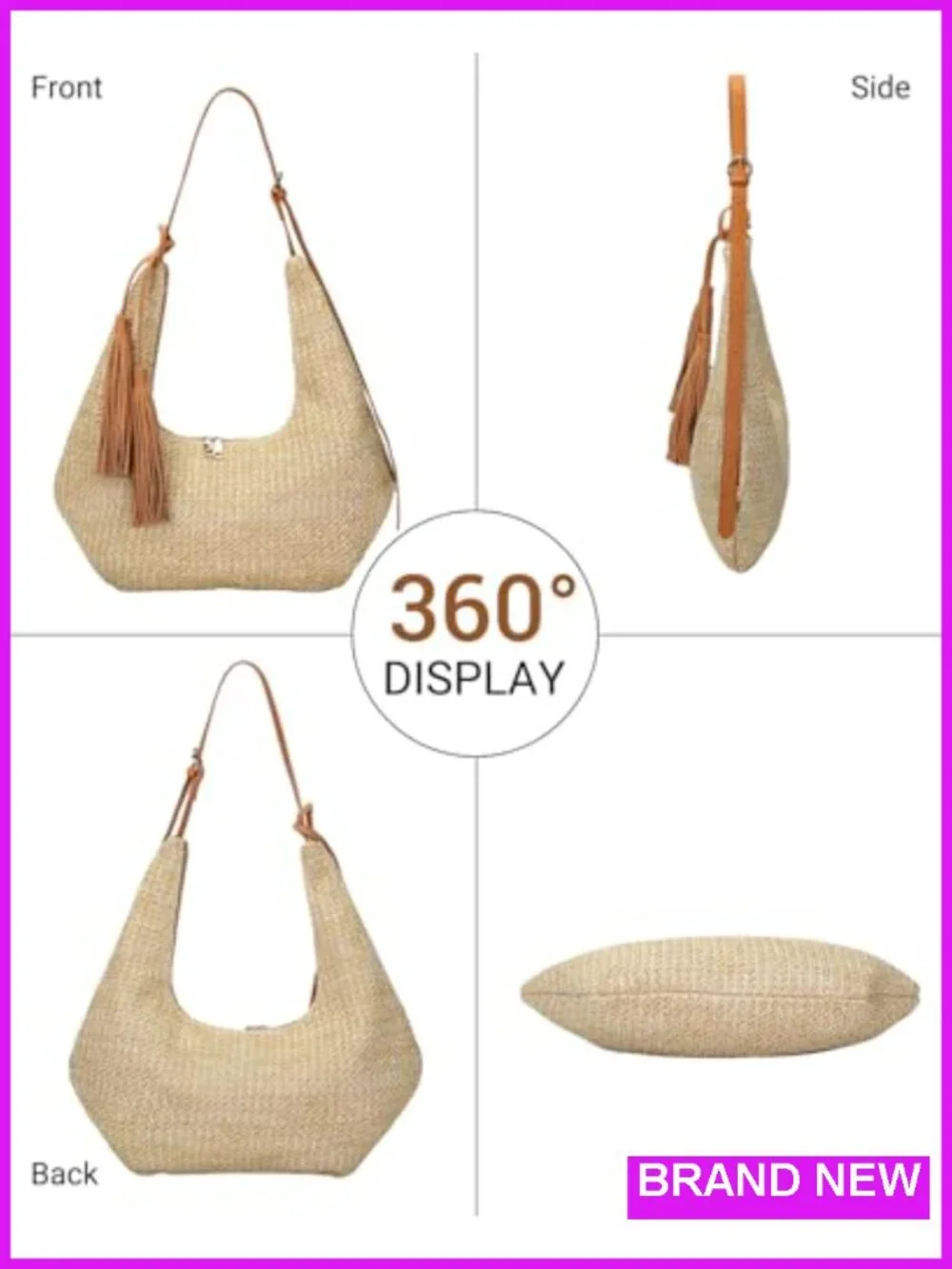Straw Woven Hobo Shoulder Bag Crossbody with Tassel